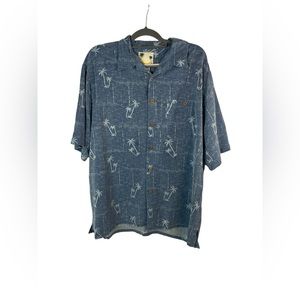 Banana cabana men’s silk palm tree print blue shirt size‎ xl